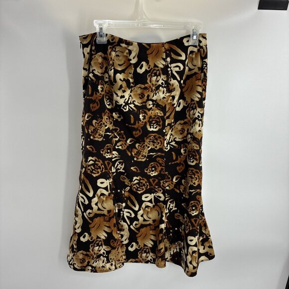 Jones Wear Womens Size 4 Skirt Brown Black Floral Print Midi A Line Career - Picture 3 of 5